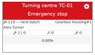 The operational Work center view connects the current equipment state to its production context. Machine data is presented as part of the work taking place at a specific production location.