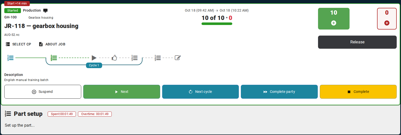 In the Operator workstation, a planned Job becomes actual execution: the user starts work, performs its Operations and registers output. The result belongs to the history of that Job and exists alongside machine data.