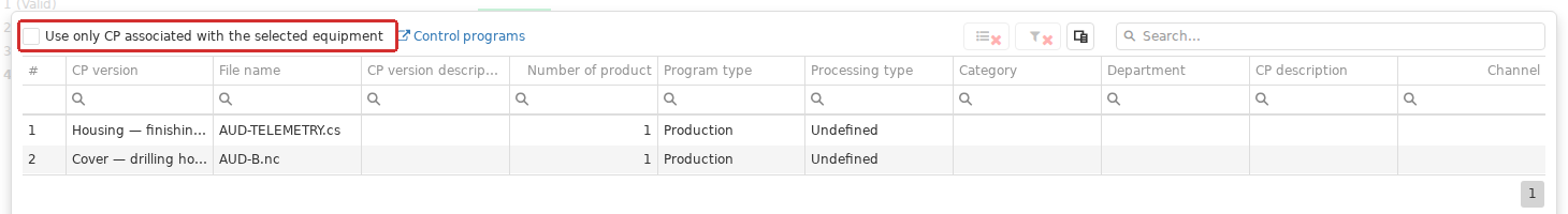 The Assign CP dialog selects active CP versions. Use only CP associated with the selected equipment filters the catalog by existing links. With the filter cleared, an active version can be chosen without a link to the selected Work center; enabling the filter does not create links.