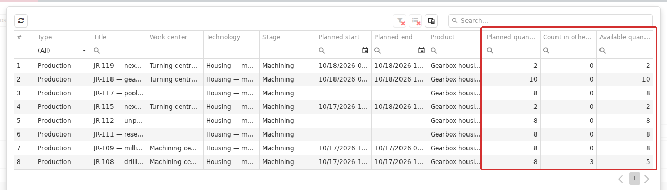 When a Shift target row is added, DPA displays the Job&rsquo;s full planned quantity, the quantity already allocated to other shift targets and the available remainder. This remainder helps divide one production Job among several personal plans without changing the Job itself.