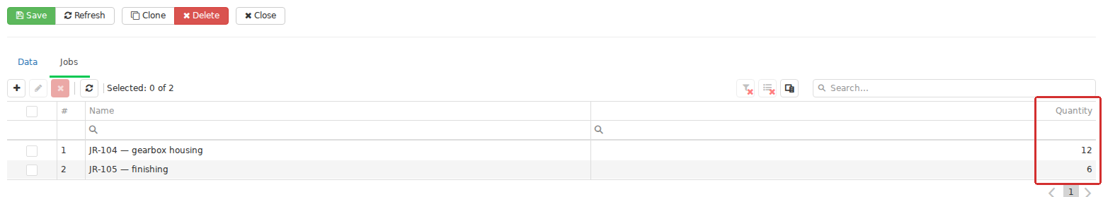 The Work order&rsquo;s Jobs tab displays saved quantity allocations. After a link is added or edited, use the quantities shown after saving as the authoritative allocation.