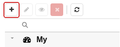 The Add button in the header of the Dashboards list on the left is highlighted by the frame.
